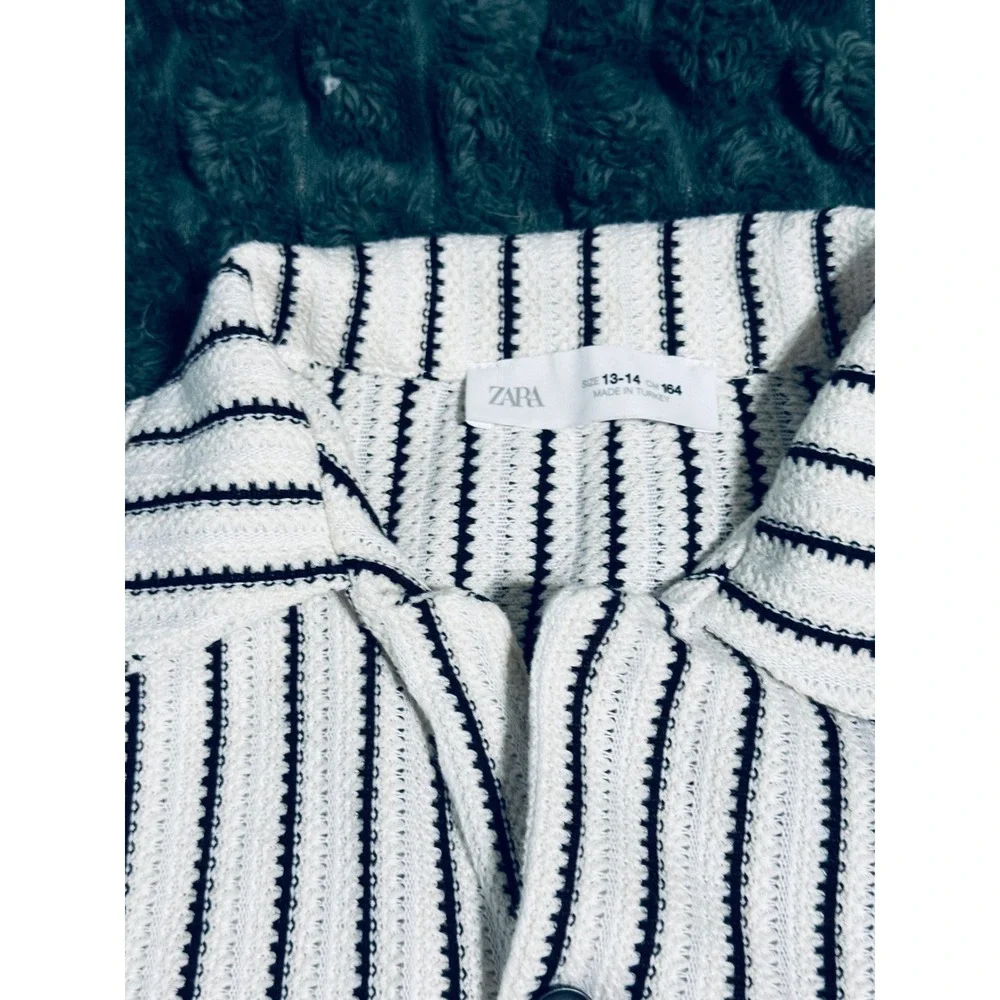 NEW Zara Size 13-14‎ Crochet Polo Button Down Striped White Black Spring Summer
